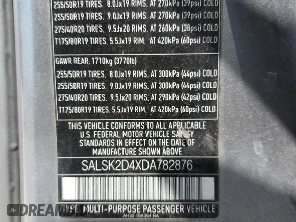 2013 Land Rover Range Rover Sport HSE Lux z VIN SALSK2D4XDA782876, wystawiony jako Copart lot #58363144 z przebiegiem 180 802 mil mil oraz Szkoda całkowita • Salvage title. Historia ofert i sprzedaży dostępna na DreamBid. Obrazek 14.