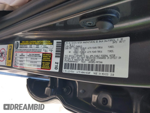2017 Toyota Tacoma SR5 with VIN 3TMCZ5AN0HM098367, listed as a IAAI auction lot 42299298 with 69,770 mi miles and . Bid and sale history available at DreamBid. Image 9.