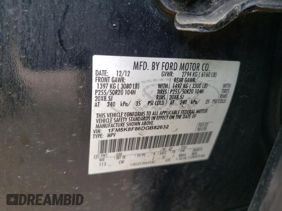 2013 Ford Explorer Limited z VIN 1FM5K8F86DGB82632, wystawiony jako Copart lot #59035235 z przebiegiem Nie podano mil oraz Szkoda całkowita • Salvage title. Historia ofert i sprzedaży dostępna na DreamBid. Obrazek 13.