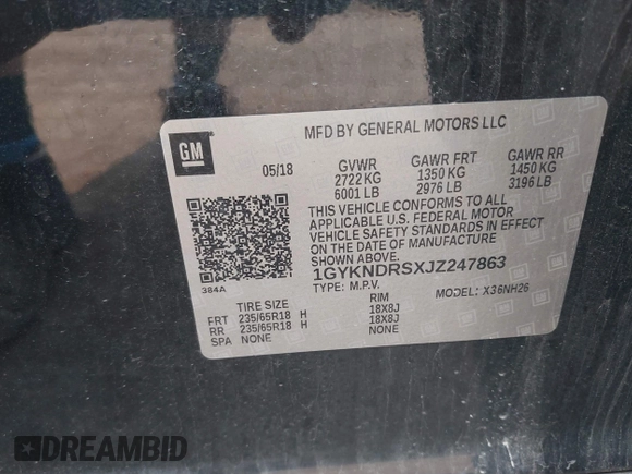 2018 Cadillac XT5 Luxury AWD with VIN 1GYKNDRSXJZ247863, listed as a IAAI auction lot 42392404 with 96,629 mi miles and . Bid and sale history available at DreamBid. Image 9.