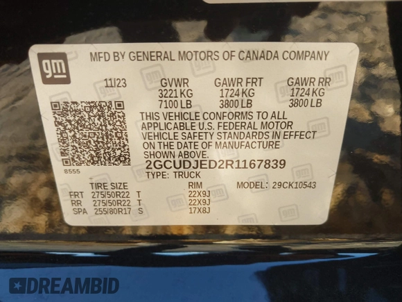 2024 Chevrolet Silverado 1500 with VIN 2GCUDJED2R1167839, listed as a IAAI auction lot 40941721 with Not Provided miles and . Bid and sale history available at DreamBid. Image 9.