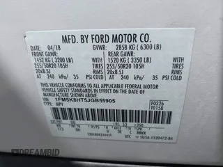 2018 Ford Explorer Platinum с VIN 1FM5K8HT5JGB55905, выставлен на аукционе IAAI как лот 42081109 с пробегом 59 801 миль миль и . История ставок и продаж доступна на DreamBid. Изображение 9.