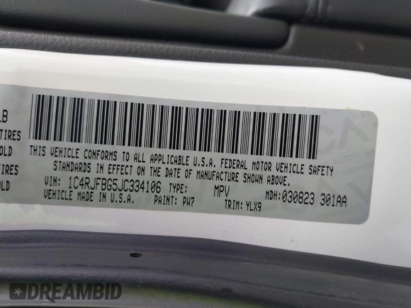 2018 Jeep Grand Cherokee Limited с VIN 1C4RJFBG5JC334106, выставлен на аукционе IAAI как лот 42057538 с пробегом 119 179 миль миль и . История ставок и продаж доступна на DreamBid. Изображение 9.