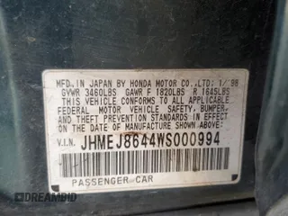 1998 Honda Civic EX with VIN JHMEJ8644WS000994, listed as a Copart auction lot 48209805 with 226,561 mi miles and Salvage Title. Bid and sale history available at carsss.com. Image 14.