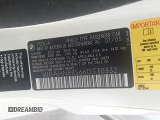 2006 BMW 7 Series 750Li с VIN WBAHN83566DT30332, выставлен на аукционе IAAI как лот 42705997 с пробегом 130 174 миль миль и . История ставок и продаж доступна на DreamBid. Изображение 9.