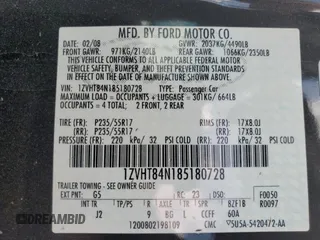 2008 Ford Mustang Deluxe with VIN 1ZVHT84N185180728, listed as a Copart auction lot 56924285 with 93,353 mi miles and Salvage title. Bid and sale history available at DreamBid. Image 12.