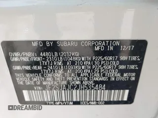 2018 Subaru Forester Limited with VIN JF2SJAJC2JH535484, listed as a IAAI auction lot 41587820 with 91,917 mi miles. Bid and sale history available at carsss.com. Image 9.