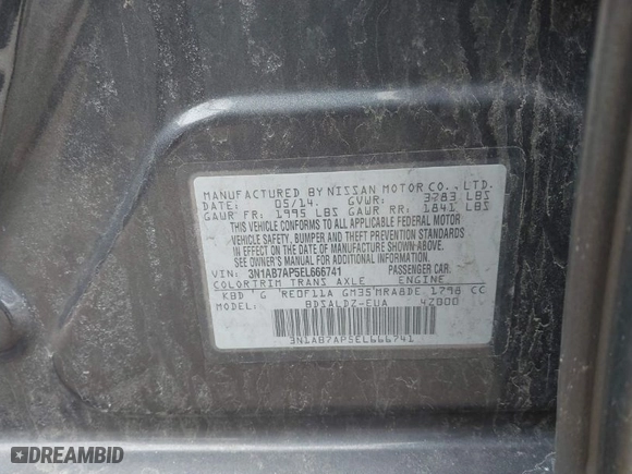 2014 Nissan Sentra SV with VIN 3N1AB7AP5EL666741, listed as a IAAI auction lot 41941685 with 151,508 mi miles. Bid and sale history available at carsss.com. Image 9.