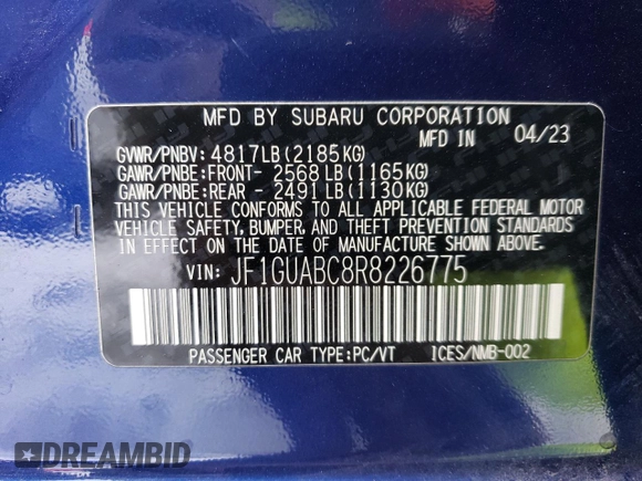 2024 Subaru Impreza with VIN JF1GUABC8R8226775, listed as a Copart auction lot 79479074 with 18,310 mi miles and Salvage Title. Bid and sale history available at carsss.com. Image 14.
