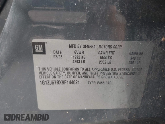 2009 Chevrolet Malibu 2LT with VIN 1G1ZJ57BX9F144621, listed as a IAAI auction lot 41798443 with 131,373 mi miles and . Bid and sale history available at DreamBid. Image 9.