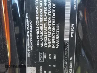 2020 Aston Martin Vantage z VIN SCFSMGAW9LGN03080, wystawiony jako Copart lot #49381775 z przebiegiem 47 187 mil mil oraz Szkody całkowita. Historia ofert i sprzedaży dostępna na DreamBid. Obrazek 12.