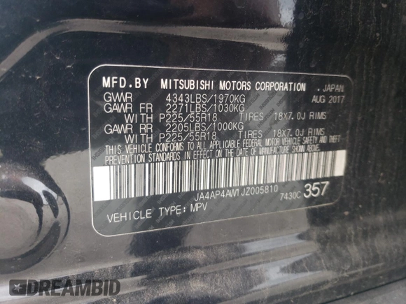 2018 Mitsubishi Outlander SEL z VIN JA4AP4AW1JZ005810, wystawiony jako Copart lot #47548005 z przebiegiem 70 165 mil mil oraz Szkoda całkowita • Salvage title. Historia ofert i sprzedaży dostępna na DreamBid. Obrazek 13.