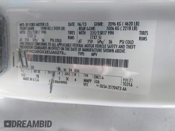 2014 Ford Escape SE with VIN 1FMCU0GX2EUA02753, listed as a IAAI auction lot 42191334 with 205,289 mi miles. Bid and sale history available at carsss.com. Image 9.