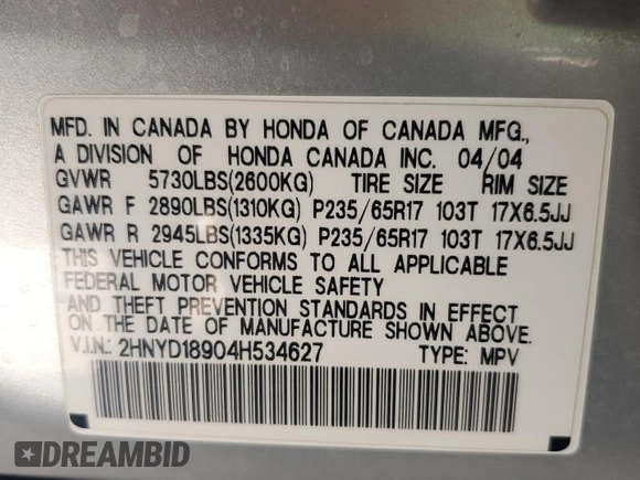 2004 Acura MDX Touring Pkg RES w/Nav with VIN 2HNYD18904H534627, listed as a Copart auction lot 72657774 with 278,212 mi miles and Salvage Title. Bid and sale history available at carsss.com. Image 12.