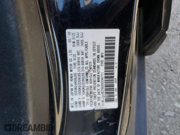 2006 Honda CR-V EX with VIN JHLRD788X6C040711, listed as a Copart auction lot 53256865 with 89,911 mi miles and Salvage Title. Bid and sale history available at carsss.com. Image 13.