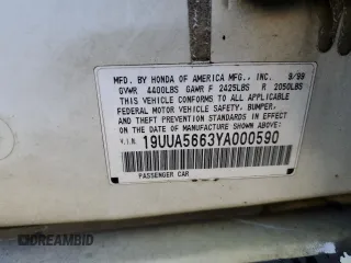 2000 Acura TL with VIN 19UUA5663YA000590, listed as a Copart auction lot 89082575 with 131,906 mi miles and Non Repairable. Bid and sale history available at carsss.com. Image 12.