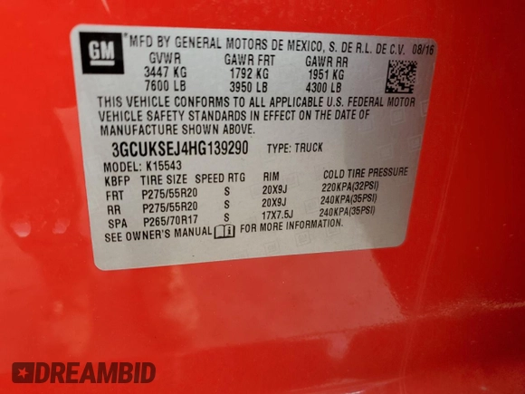 2017 Chevrolet Silverado 1500 LTZ with VIN 3GCUKSEJ4HG139290, listed as a Copart auction lot 79041144 with 88,981 mi miles and Salvage Title. Bid and sale history available at DreamBid. Image 14.