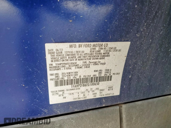 2014 Ford Taurus Limited with VIN 1FAHP2F86EG100650, listed as a Copart auction lot 57033215 with 79,985 mi miles and Salvage title. Bid and sale history available at DreamBid. Image 13.