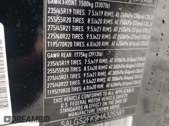 2017 Land Rover Range Rover HSE z VIN SALGS2FK9HA325581, wystawiony jako Copart lot #80923614 z przebiegiem 124 193 mil mil oraz Szkoda całkowita • Salvage title. Historia ofert i sprzedaży dostępna na DreamBid. Obrazek 13.