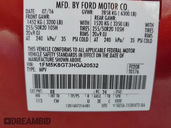 2017 Ford Explorer Sport z VIN 1FM5K8GT3HGA20532, wystawiony jako Copart lot #43986095 z przebiegiem 74 972 mil mil oraz Szkoda całkowita • Salvage title. Historia ofert i sprzedaży dostępna na DreamBid. Obrazek 15.