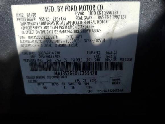 2020 Ford EcoSport SE z VIN MAJ3S2GEXLC355478, wystawiony jako Copart lot #46917515 z przebiegiem 65 689 mil mil oraz Szkody całkowita. Historia ofert i sprzedaży dostępna na DreamBid. Obrazek 15.