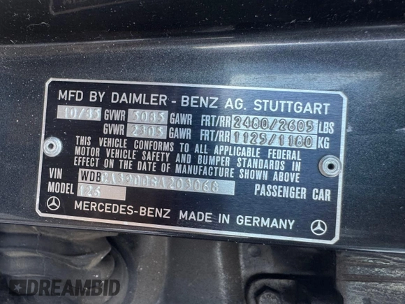 1986 Mercedes-Benz 560 with VIN WDBCA39D0GA203068, listed as a Copart auction lot 56704555 with 107,817 mi miles and Clean Title. Bid and sale history available at DreamBid. Image 10.