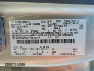 2017 Lincoln MKC Select with VIN 5LMCJ2C95HUL46087, listed as a Copart auction lot 58345805 with 56,326 mi miles and Salvage title. Bid and sale history available at DreamBid. Image 12.