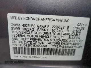 2019 Acura ILX Premium with VIN 19UDE2F71KA004544, listed as a Copart auction lot 48015105 with 122,175 mi miles and Salvage title. Bid and sale history available at DreamBid. Image 14.
