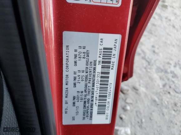 2016 Mazda Mazda3 i Touring with VIN JM1BM1V74G1301352, listed as a Copart auction lot 89268615 with NaN miles and Salvage Title. Bid and sale history available at carsss.com. Image 12.