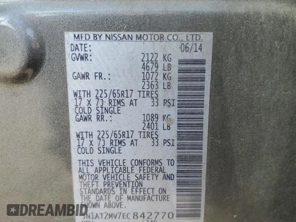 2014 Nissan Rogue SV with VIN 5N1AT2MV7EC842770, listed as a Copart auction lot 48065055 with 139,164 mi miles and Salvage Title. Bid and sale history available at carsss.com. Image 15.