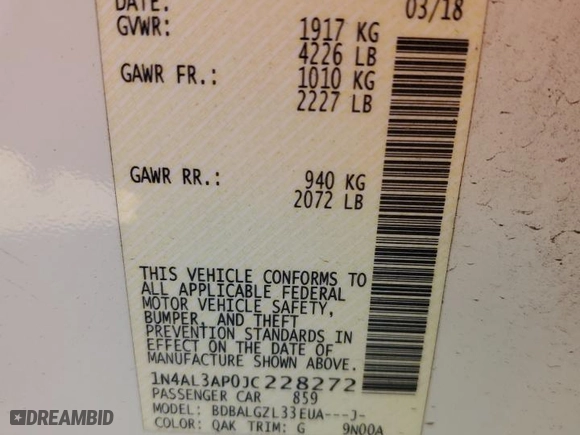 2018 Nissan Altima 2.5 S with VIN 1N4AL3AP0JC228272, listed as a Copart auction lot 47618685 with 141,709 mi miles and Salvage Title. Bid and sale history available at carsss.com. Image 12.