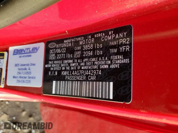 2023 Hyundai Elantra SE with VIN KMHLL4AG7PU442974, listed as a Copart auction lot 47756045 with 59,718 mi miles and Clean Title. Bid and sale history available at DreamBid. Image 13.