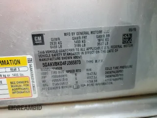 2015 Buick Enclave Leather with VIN 5GAKVBKD4FJ365873, listed as a Copart auction lot 53386365 with 185,006 mi miles and Salvage Title. Bid and sale history available at carsss.com. Image 13.