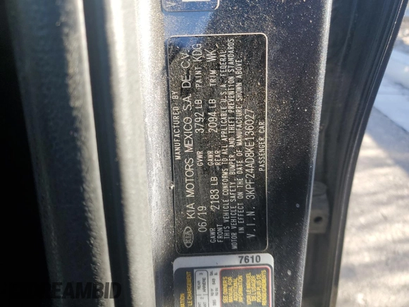 2019 Kia Forte LXS с VIN 3KPF24AD8KE136027, выставлен на аукционе Copart как лот 42568655 с пробегом 87 812 миль миль и Списание • Salvage title. История ставок и продаж доступна на DreamBid. Изображение 12.