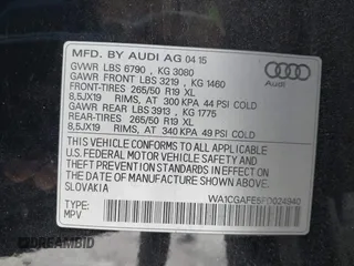 2015 Audi Q7 Premium with VIN WA1CGAFE5FD024940, listed as a IAAI auction lot 41368594 with 87,475 mi miles and . Bid and sale history available at DreamBid. Image 9.