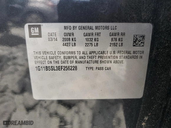 2014 Chevrolet Malibu LS with VIN 1G11B5SL3EF256228, listed as a Copart auction lot 54376985 with 149,389 mi miles and Clean Title. Bid and sale history available at carsss.com. Image 12.