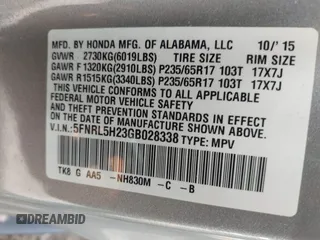 2016 Honda Odyssey LX with VIN 5FNRL5H23GB028338, listed as a IAAI auction lot 41980064 with 186,403 mi miles and . Bid and sale history available at DreamBid. Image 9.