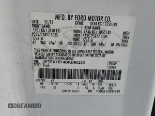 2013 Ford F-150 XL with VIN 1FTFX1EF4DKD80253, listed as a Copart auction lot 53323855 with 191,124 mi miles and Salvage Title. Bid and sale history available at carsss.com. Image 12.