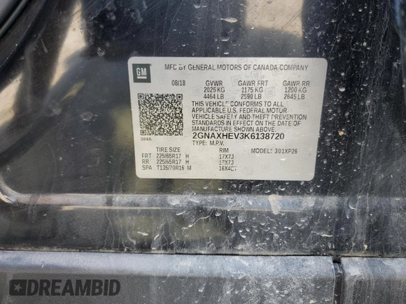 2019 Chevrolet Equinox LS with VIN 2GNAXHEV3K6138720, listed as a Copart auction lot 48548825 with 155,197 mi miles and Salvage Title. Bid and sale history available at carsss.com. Image 15.