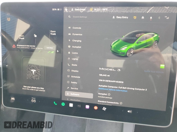 2023 Tesla Model 3 with VIN 5YJ3E1EA4PF452809, listed as a Copart auction lot 63688885 with 125,442 mi miles and Clean title. Bid and sale history available at DreamBid. Image 9.