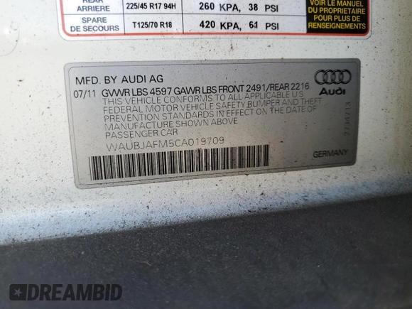 2012 Audi A3 2.0 TDI Premium with VIN WAUBJAFM5CA019709, listed as a Copart auction lot 73855374 with 78,247 mi miles and Salvage Title. Bid and sale history available at carsss.com. Image 14.