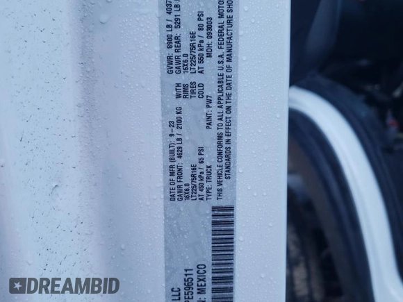 2023 Ram ProMaster Cargo with VIN 3C6LRVVG1PE596511, listed as a Copart auction lot 42750335 with 4,604 mi miles and Salvage Title. Bid and sale history available at DreamBid. Image 13.