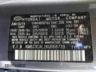 2019 Hyundai Tucson Ultimate with VIN KM8J3CAL1KU068739, listed as a IAAI auction lot 41738850 with 6,005 mi miles. Bid and sale history available at carsss.com. Image 9.