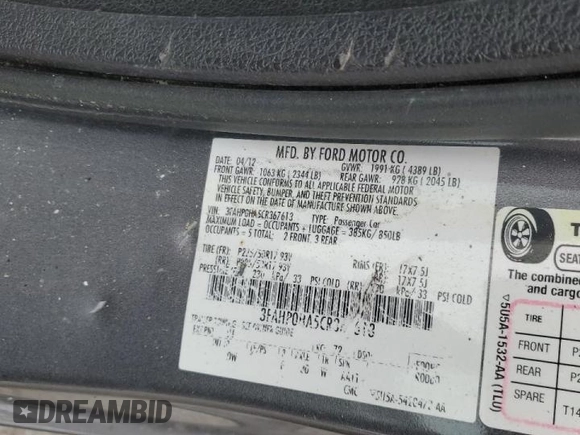 2012 Ford Fusion SE with VIN 3FAHP0HA5CR367613, listed as a Copart auction lot 44322715 with 113,424 mi miles and Clean Title. Bid and sale history available at carsss.com. Image 14.