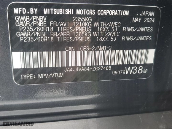 2024 Mitsubishi Outlander SE with VIN JA4J4VA84RZ627488, listed as a Copart auction lot 43168125 with 2,418 mi miles and Salvage Title. Bid and sale history available at carsss.com. Image 14.