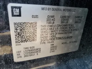 2021 GMC Sierra 1500 AT4 with VIN 1GTU9EET0MZ214429, listed as a Copart auction lot 48395165 with 0 mi miles and Salvage Title. Bid and sale history available at carsss.com. Image 14.