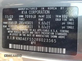 2024 Kia EV9 GT-Line with VIN KNDAEFS52R6023565, listed as a Copart auction lot 88244235 with 6,131 mi miles and Salvage Title. Bid and sale history available at carsss.com. Image 16.