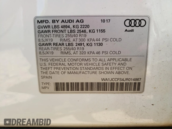2018 Audi Q3 Premium Plus z VIN WA1JCCFS4JR014867, wystawiony jako Copart lot #55764055 z przebiegiem 103 713 mil mil oraz Czysty tytuł • Clean title. Historia ofert i sprzedaży dostępna na DreamBid. Obrazek 13.