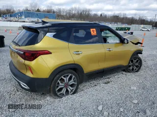 2021 Kia Seltos SX with VIN KNDETCA26M7060649, listed as a Copart auction lot 50379035 with 147,872 mi miles and Salvage Title. Bid and sale history available at carsss.com. Image 3.