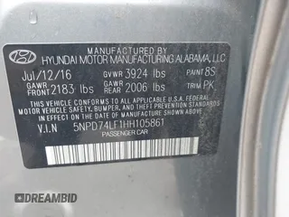 2017 Hyundai Elantra SE z VIN 5NPD74LF1HH105861, wystawiony jako IAAI lot #42120757 z przebiegiem 91 818 mil mil oraz . Historia ofert i sprzedaży dostępna na DreamBid. Obrazek 9.